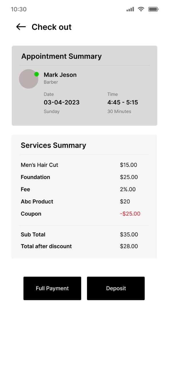Barber – UI/UX Figma screen 4